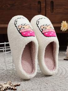 New Cross-Border Cute Christmas Deer, Gingerbread Man, Santa Claus, Christmas Tree, Candy Cane, Candy Print & Embroidery Thicken Thermal Lined Couple House Slippers, Anti-Slip, Warm , Indoor Slippers