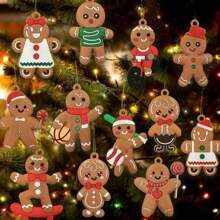 12 Stück niedlicher Lebkuchenmann Anhänger Set - für Weihnachts- und Erntedankdekoration, Festgeschenkverpackung, Weihnachten