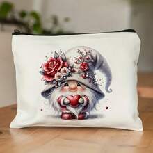 Polyester Cosmetic Bag For Women, Cute Winter Flower Dwarf Pattern, Large Capacity Multi-Function Makeup Pouch, Unscented Gift For Sisters And Friends - Valentine's Day And Christmas Special,Boho Vibes,For Holiday Beach, Bathroom Collection, Bedroom Collection, Large Capacity