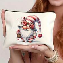Polyester Cosmetic Bag For Women, Cute Winter Flower Dwarf Pattern, Large Capacity Multi-Function Makeup Pouch, Unscented Gift For Sisters And Friends - Valentine's Day And Christmas Special,Boho Vibes,For Holiday Beach, Bathroom Collection, Bedroom Collection, Large Capacity
