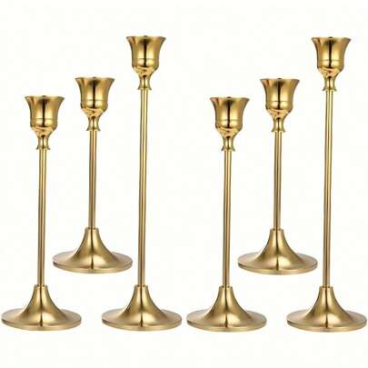 6pcs/Set Vintage Style Metal Candle Holders: Ideal For Holiday Occasions - Suitable For Easter, Thanksgiving Etc. - Great As Centerpiece Decor For Dining Tables, Weddings, Restaurants, Parties - Candles Not Included Best Gifts Birthday Graduation Home Decor Christmas Decorations Room Decor Christmas Winter