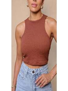 Women's Cropped Racerback Tank Top Comfortable With Padded Cups Everyday Summer - 鏽棕色 - 查看 2
