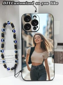 1 个黑色 TPU 可定制图案防震手机壳和 1 个黑色眼睛挂绳手机挂饰，珍藏小快乐 - 黑色 - 查看 2