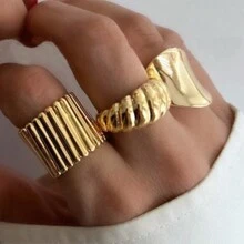 3pcs/5pcs/8pcs/15pcs Set Minimalist Exaggerated Ripple Asymmetrical Ring Set For Women, Party/Vacation/Daily Wear (No Box) - Yellow Gold - View 16
