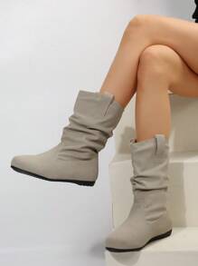 女性舒服的有皺紋的一腳蹬時尚靴子 - 灰色 - 查看 3