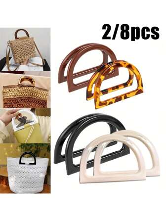 4 colores de asas para bolsas DIY, asas semicirculares, asas planas, asas de resina, bolsas de playa DIY, carteras decorativas y asas de reemplazo para manualidades de crochet con hierba