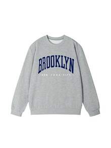 Casual College Sweet Style Round Neck Women Sweatshirt, Autumn/Winter - Grey - View 5