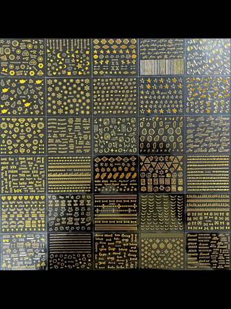 30 件金色美甲贴纸 - 易粘贴星线设计，打造美丽指甲装饰 - 非常适合女性和女孩，必备 DIY 美甲用品