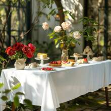 1pc Plain Tablecloth, Rectangular White Tablecloth, Washable Fabric Tablecloth, Reusable, Polyester Tablecloth, Suitable For Wedding, Birthday, Holiday Party, Banquet, Restaurant Table Decor, Table Surface Protection - White - View 1