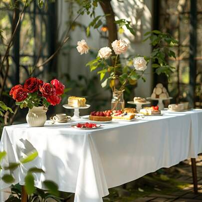 قطعة واحدة من المفرش الأبيض المستطيل البسيط، مفرش قماشي قابل للغسل وإعادة الاستخدام من البوليستر، مناسب لحفلات الزفاف وأعياد الميلاد والمناسبات والمناسبات والمطاعم، حماية لسطح الطاولة