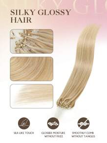 Natural Black Straight Human Hair Extensions, Invisible Micro Bead Thickened Micro Loop Hair Extensions - S18/613 - View 4