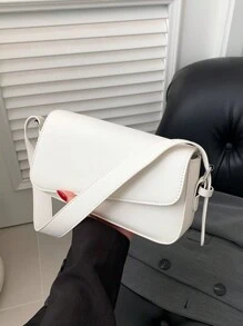 新款 PU 皮革多功能翻盖单肩包，简约风格女包，商务休闲女包，非常适合办公室、商务和工作，商务休闲女包非常适合办公室、商务和工作 - 白色 - 查看 1