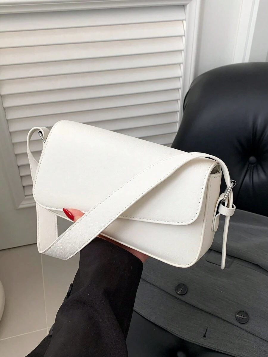 新款 PU 皮革多功能翻盖单肩包，简约风格女包，商务休闲女包，非常适合办公室、商务和工作，商务休闲女包非常适合办公室、商务和工作 - 白色 - 查看 1