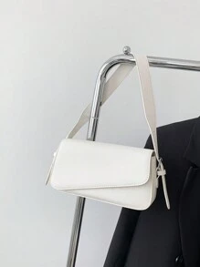 新款 PU 皮革多功能翻盖单肩包，简约风格女包，商务休闲女包，非常适合办公室、商务和工作，商务休闲女包非常适合办公室、商务和工作 - 白色 - 查看 8