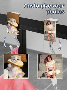 1 Piece Customized Acrylic Photo Hook, Adjustable Length, Iron Style Rotating Screw Hook, Customized Desktop Backpack Hook, Non Stick, Non Perforated And Seamless Hook, Reducing Desktop Clutter, Customized Photo Student Desk Hook, Customized Office Desk Hook, Fashionable Style Personalized, Uniquely Customized For Couples, Friends, Family, And Pets' Photos