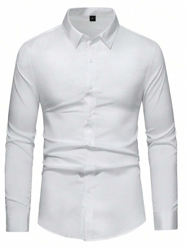 Solid Color Business Casual Men Dress Shirt, Long Sleeve