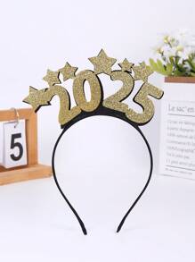 1 件 2025 新年快乐头带，适合女士女孩，闪亮 2025 星星发带，黑色羽毛银色闪光 2025 新年头带，金色 2025 圣诞快乐发带，优雅精致新年快乐派对头饰女士时尚发饰发箍 - 彩色 - 查看 14