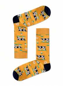 1 Đôi tất dài đến giữa bắp chân họa tiết bò vàng thời trang, phong cách Unisex cho mọi mùa - Nhiều màu - Xem 5