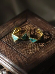 1 对 925 纯银镀 18K 金树脂几何复古风格优雅耳环，菱形设计吊坠耳环，适合约会、度假、派对和正式场合，2 种颜色可选 - 綠色 - 查看 6