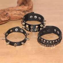 Yanxyad 3pcs/Set Rivet Punk Style PU Leather Bracelet Set, Suitable For Men, Everyday Or Festival Wear - Black - View 5