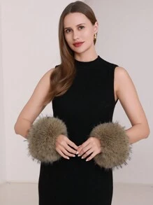 Women's Snakeskin Print Fluffy Wrist Cuffs,Furry Arm Warmer