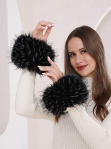 Women's Snakeskin Print Fluffy Wrist Cuffs,Furry Arm Warmer