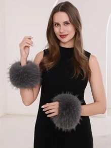 Women's Snakeskin Print Fluffy Wrist Cuffs,Furry Arm Warmer