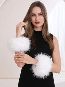 Women's Snakeskin Print Fluffy Wrist Cuffs,Furry Arm Warmer