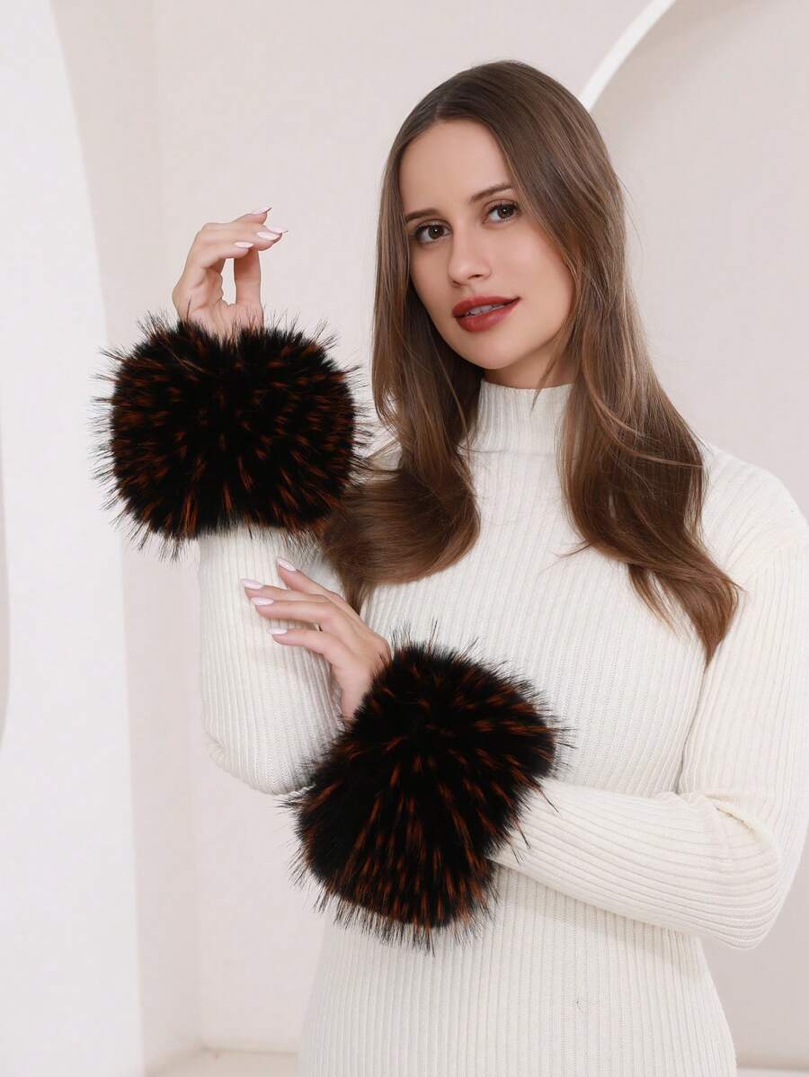 Women's Snakeskin Print Fluffy Wrist Cuffs,Furry Arm Warmer