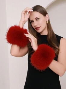 Women's Snakeskin Print Fluffy Wrist Cuffs,Furry Arm Warmer