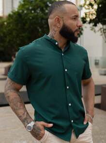 Men's Shirt With Priest Collar - Green - View 4