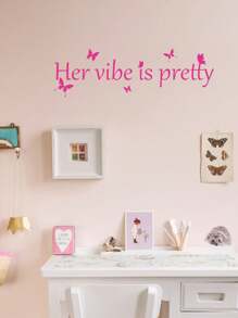 1pc Slogan Graphic Wall Sticker,Stickers,Wall Decal, Vinyl Decal For Home Decorations,Spring Decoration Items Refresh Your Home,Rama Decoration Stickers Gifts Birthday Graduation - Pink - View 13