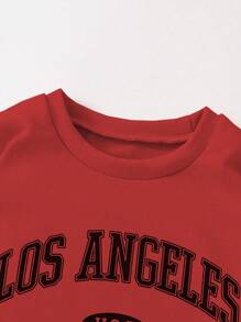 Tween Girl 2 Pieces Elegant Casual Letter Print Set, Fashionable Multifunctional Round Neck Long Sleeved Sweatshirt & Pants Set, Suitable For Spring And Autumn Seasons, Suitable As An Outdoor Gift For Daughters