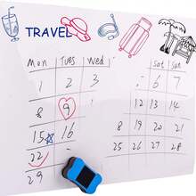 Pizarron Blanco para Refrigerador (42x30cm), Pizarra Blanca Magnetica Borrable con 4 para Marcadores,1 Borrador y 6 Redondo Imanes para Hogar, Oficina, Escuela, Calendario y Tabla de Tareas - Blanco - Ver 4