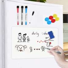 Pizarron Blanco para Refrigerador (42x30cm), Pizarra Blanca Magnetica Borrable con 4 para Marcadores,1 Borrador y 6 Redondo Imanes para Hogar, Oficina, Escuela, Calendario y Tabla de Tareas - Blanco - Ver 5