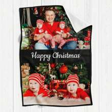 1 chiếc chăn Giáng sinh vui vẻ được cá nhân hóa, chăn Giáng sinh tùy chỉnh có 2 bức ảnh, chăn tiệc Giáng sinh, đồ trang trí ngày lễ - màu đen - Xem 4