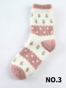 5 pares de calcetines de cachemir suaves y gruesos con forro térmico, con diseño floral de colores para mujer