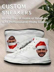 Customized Men's High-Top Skateboard Shoes, 3D Printed Christmas Gift, Photo Customized Sports Shoes, Cute Customized Outdoor High-Top Thick-Soled Canvas Shoes, Christmas Gift For Lover/Mother/Father/Fiancée/Family/Friends/Siblings - White - View 5