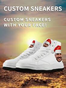 Customized Men's High-Top Skateboard Shoes, 3D Printed Christmas Gift, Photo Customized Sports Shoes, Cute Customized Outdoor High-Top Thick-Soled Canvas Shoes, Christmas Gift For Lover/Mother/Father/Fiancée/Family/Friends/Siblings - White - View 3
