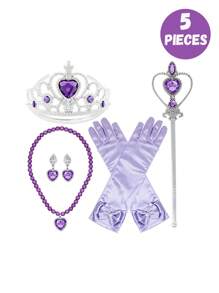 4 piezas/set Peluca rizada larga roja de princesa con accesorios joyería de temática de sirena (peluca, corona, guantes, cetro), perfecta para fiestas de cumpleaños, accesorios de disfraz de princesa para actuaciones, ideal para regalos de niñas