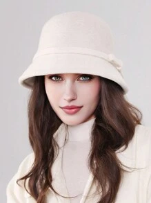 1pc Women's Thick Bucket Hat With Bow Decor, Elegant Fuzzy Bucket Hat, Suitable For Autumn/Winter Daily Outings, Washing Machine Friendly - MM1896 - View 5