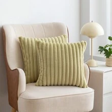 2 piezas de fundas decorativas acogedoras y suaves de terciopelo con rayas para almohada, funda de cojín para sofá y sillón