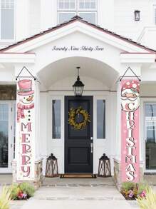 2pcs Merry Christmas Colorful Snowman Santa Claus Decor Door Curtain Holiday Couplet Party Hanging Ornament, Suitable For Festivals, Parties Etc.,Christmas