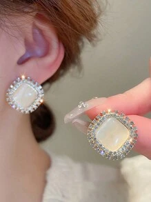 5 件套奢华仿珍珠花水钻猫眼椭圆形耳环时尚配饰，适合日常和节日佩戴情人节 - 彩色 - 查看 5