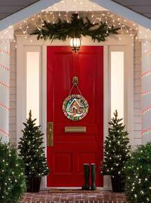 雪屋木制标志 2D 浮雕效果糖果姜饼人木制花环标志适用于庭院阳台门户外装饰非常适合装饰， - 彩色 - 查看 7