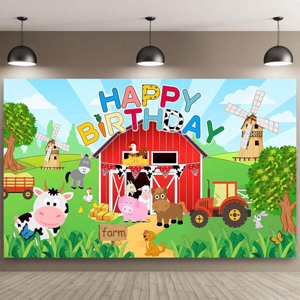 1 Stück Bauernhof Themen Party Dekorations Hintergrund Banner aus Stoff, aus Polyester-Gewebe in drei Größen erhältlich, Kuh Bauernhof Geburtstags Dekorations Hintergrund, perfekt für Geburtstags Party Kuchen Tisch Dekoration Banner Foto Hintergrund Requisiten, Innen- und Außen Party Dekorations Zubehör Geschenke