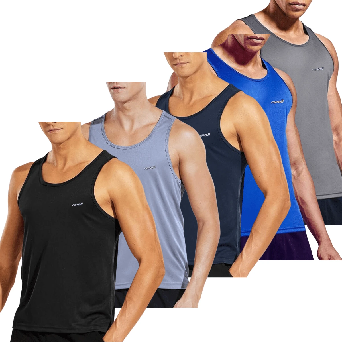 Kit 5 Men's Dryfit Tank Top Shirt Gym Training Fit - 黑色 - 查看 1