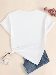 Bear Inside The Snow Tree Printed T-Shirt Women's Blouse Comfortable Cotton T-Shirt - 白色 - 查看 2