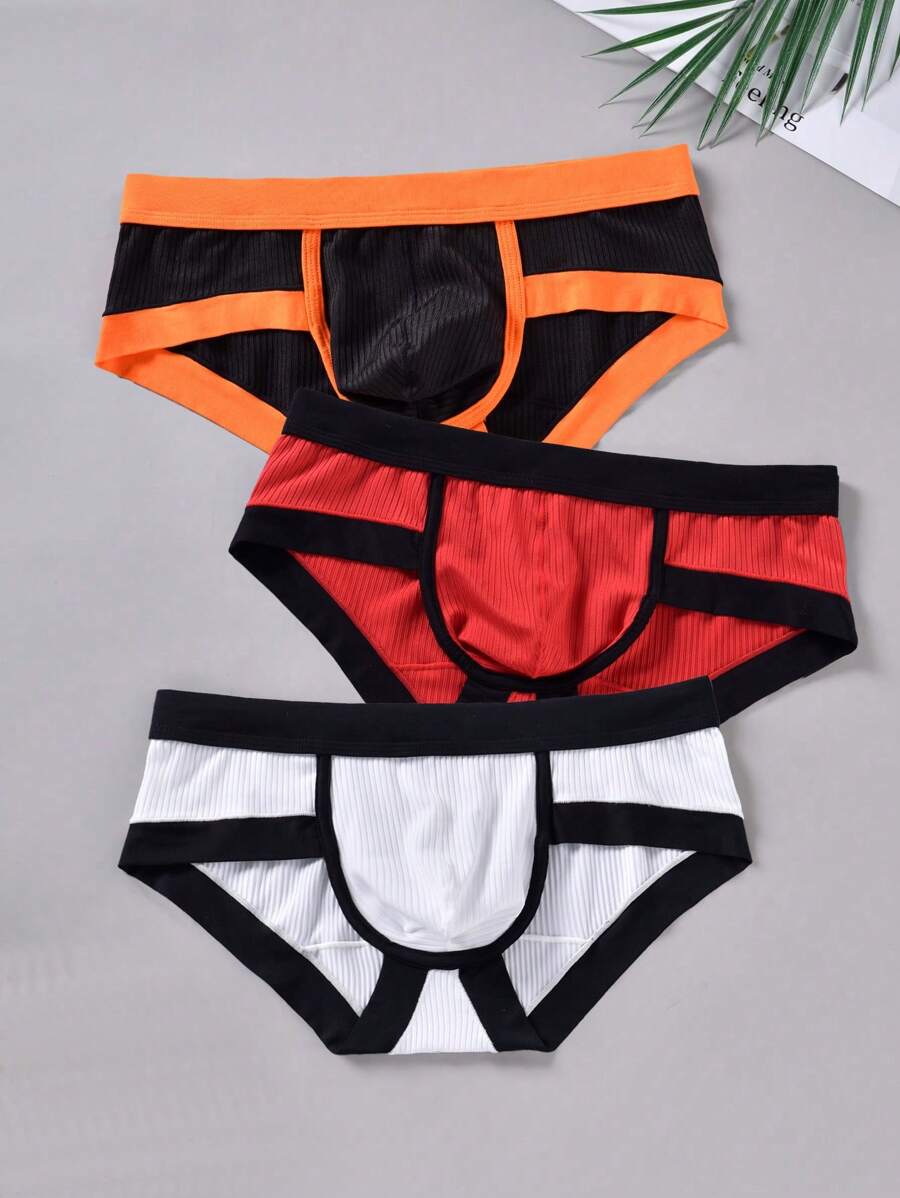 3 Pcs Men's Multicolor Comfort Triangle Pants, Fashionable And Simple Men's Briefs