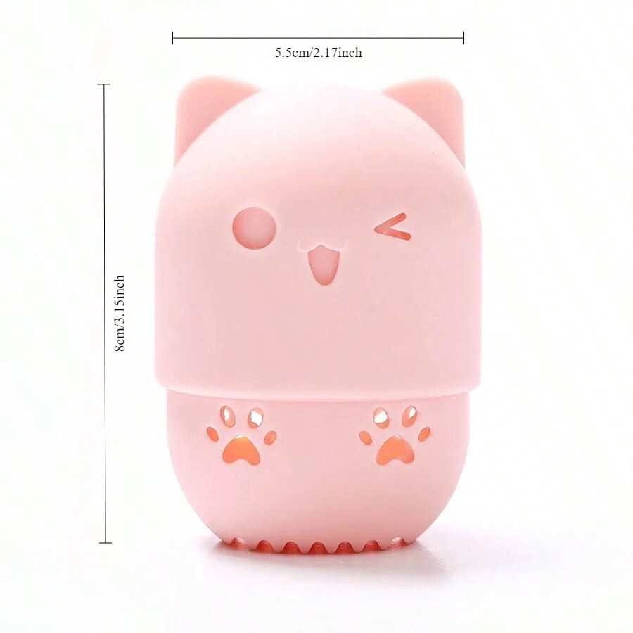 1pc Colorful Cat Portable Powder Puff Holder Sponge Make Up Drying